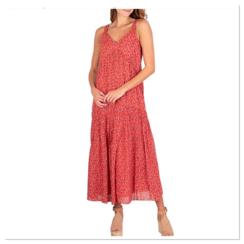 Joie Women’s Tier Tea Rose Maxi Dress Sleeveless Red Pink Maxi